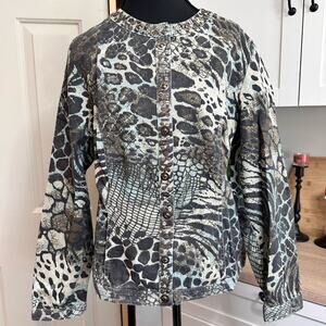 Chico's Womens Size 1 US 8 M Button Up Animal Print Jacket Top Bold Career Work